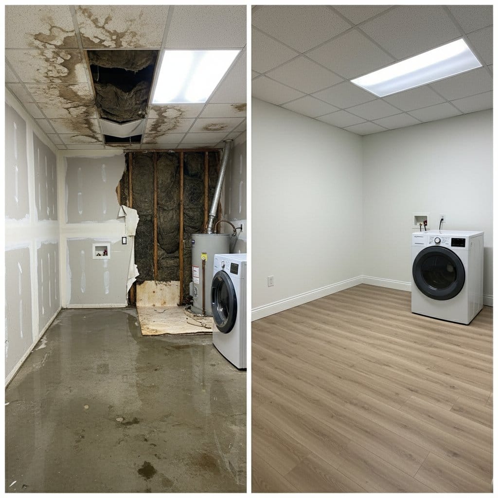 Content Drying & Property Cleanup restoration β utility room of private residence in Haworth, NJ
