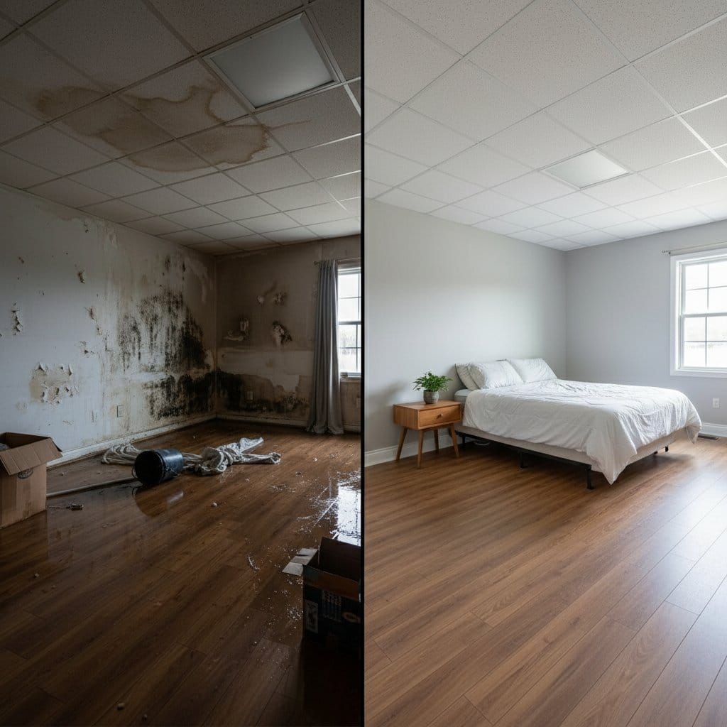 Haworth Water Damage Restoration bedroom restoration before and after in Haworth